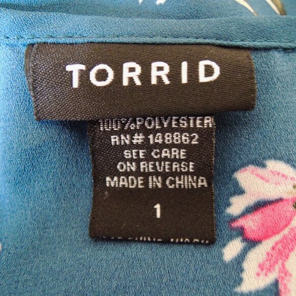 Torrid Flowy Blue Floral Top Layered Flutter Sleeve 1 - Picture 8 of 8